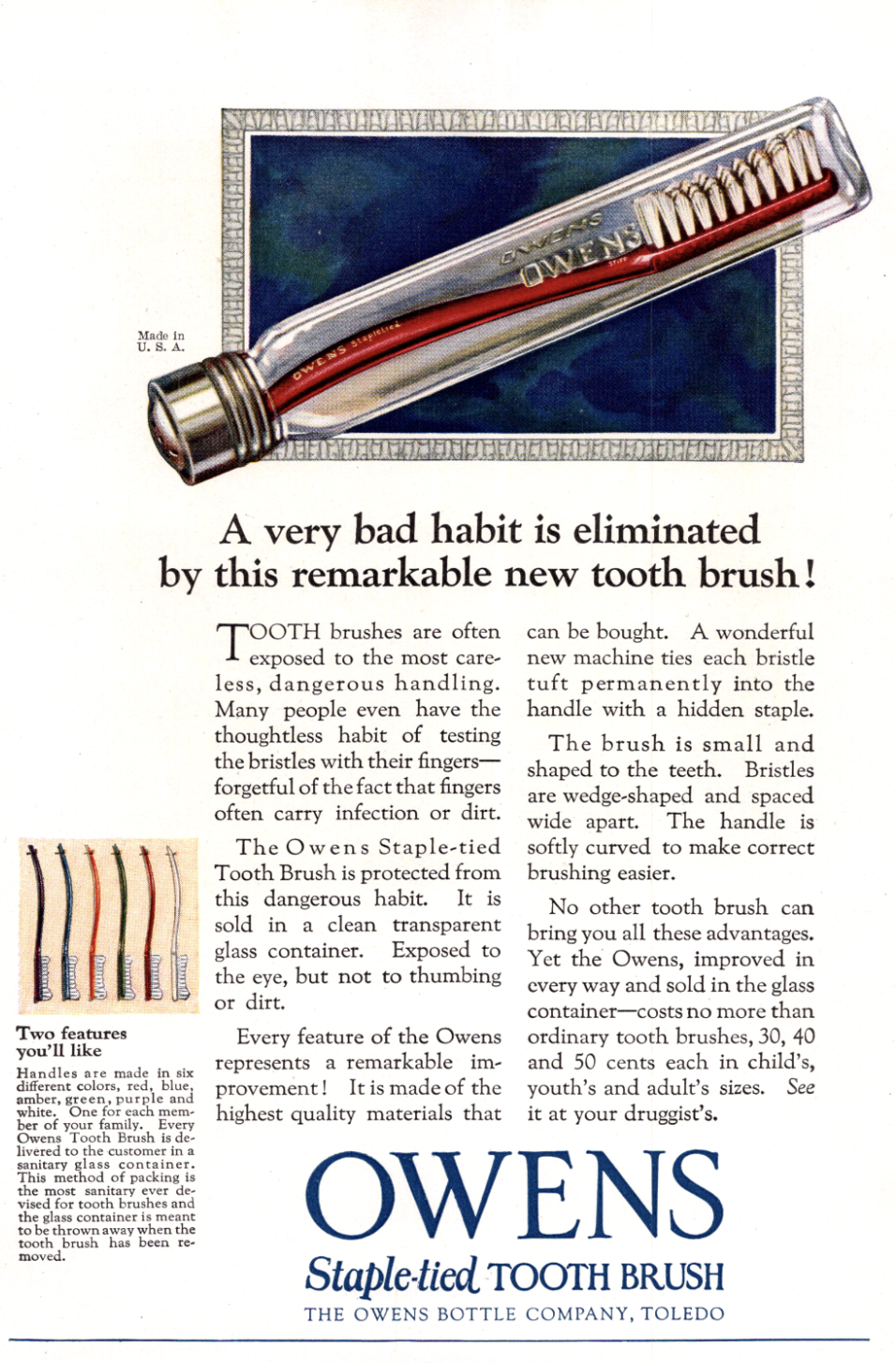 Owens Staple-Tied Toothbrush ad